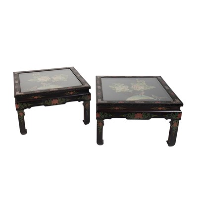 Lot 201 - A Pair of Chinese black lacquered side tables
