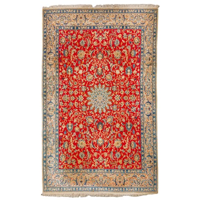Lot 44 - An extremely fine part silk Nain small carpet, central Persia