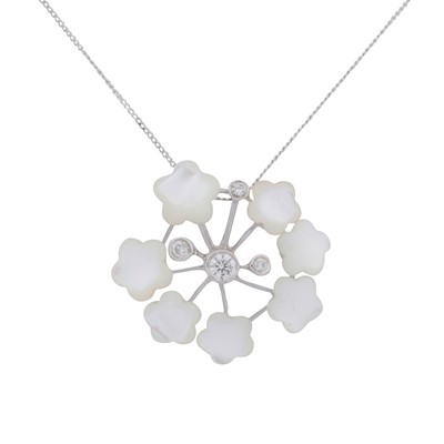 Lot 367 - A mother of pearl and diamond pendant necklace