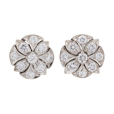 Lot 366 - A pair of diamond cluster stud earrings