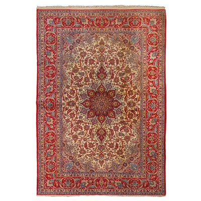 Lot 74 - An extremely fine part silk Isfahan carpet, central Persia