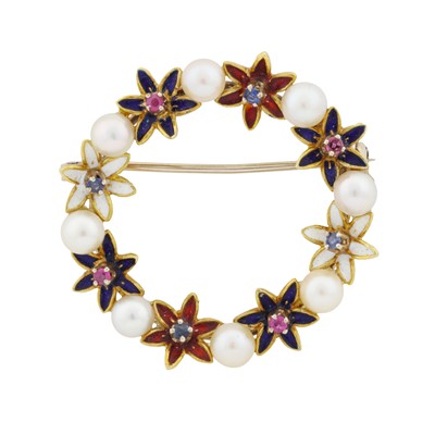 Lot 26 - A multi-gem and enamel brooch