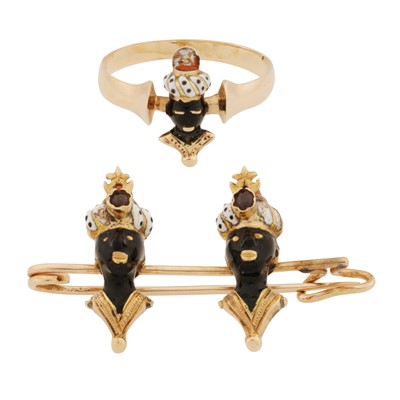 Lot 406 - A Blackamoor brooch and ring suite