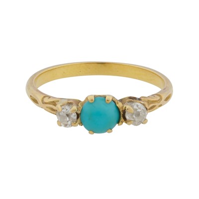 Lot 29 - A turquoise and diamond three stone ring