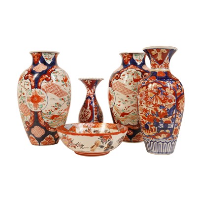 Lot 209 - A Group of Imari Porcelain Vases and Bowl