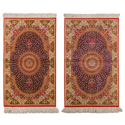 Lot 49 - A pair of extremely fine silk Qum rugs, central Persia