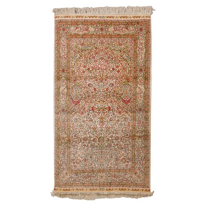 Lot 87 - An extremely fine silk prayer rug woven in Hereke style