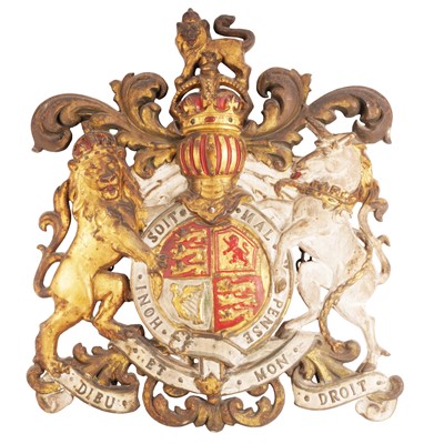 Lot 240 - A Late 19th Century Cast Iron Royal Coat of Arms warrant plaque