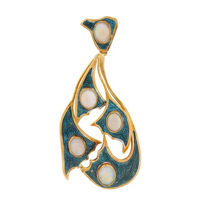 Lot 137 - An opal and enamel pendant