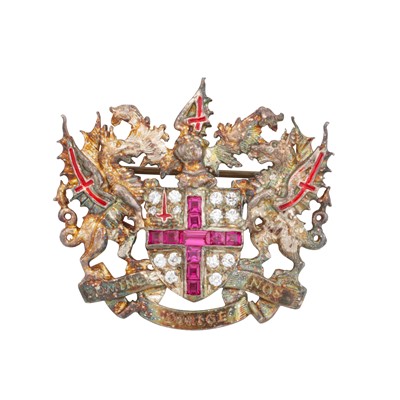 Lot 211 - A silver, ruby, and enamel City of London brooch