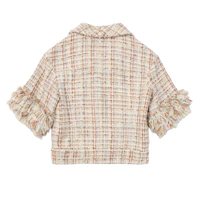 Lot 44 - Chanel Pink Tweed Cropped Camellia Jacket - Size 34