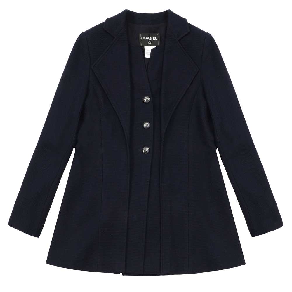 Lot 85 - Chanel Navy Boucle CC Long Jacket - Size 44