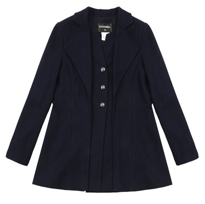 Lot 85 - Chanel Navy Boucle CC Long Jacket - Size 44