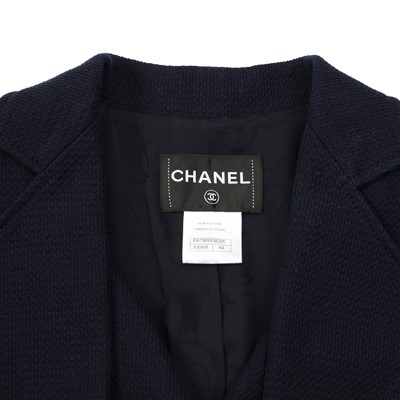 Lot 85 - Chanel Navy Boucle CC Long Jacket - Size 44