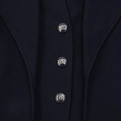 Lot 85 - Chanel Navy Boucle CC Long Jacket - Size 44