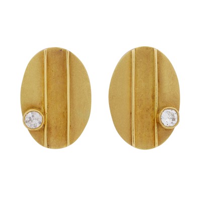 Lot 176 - A pair of diamond oval earrings, circa 1994