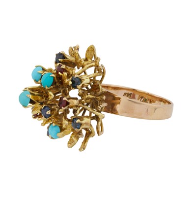 Lot 19 - A sapphire, garnet, and turquoise cocktail ring