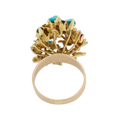 Lot 19 - A sapphire, garnet, and turquoise cocktail ring