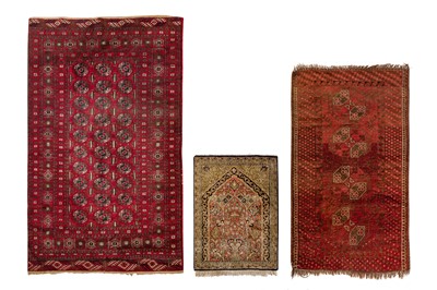 Lot 354 - A group of three rugs including a fine silk prayer mat