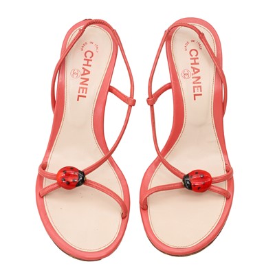 Lot 40 - Chanel Salmon Pink Strappy Heel Sandal - Size 38.5