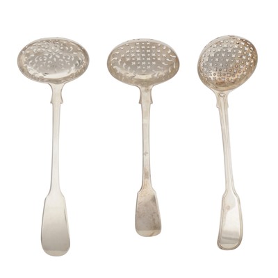 Lot 618 - Three George IV / Victorian sterling silver sugar sifters
