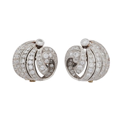 Lot 334 - A pair of diamond fan earrings