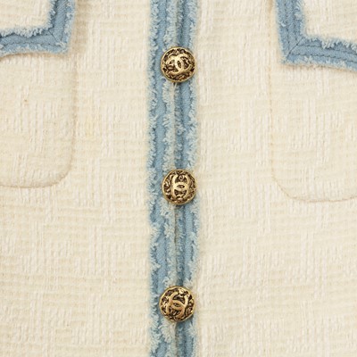 Lot 60 - Chanel Cream Tweed CC Short Sleeve Jacket - Size 44