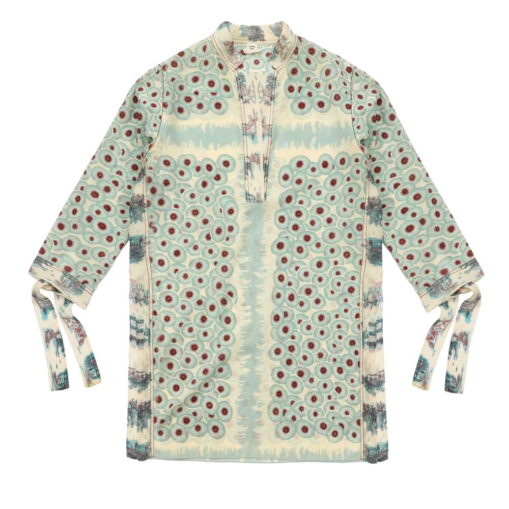 Lot 57 - Hermes Blue Cotton Print Tunic Top - Size 42