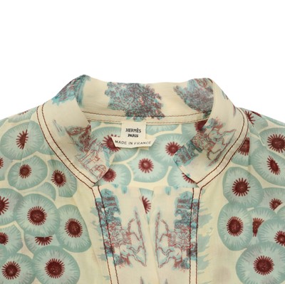 Lot 57 - Hermes Blue Cotton Print Tunic Top - Size 42
