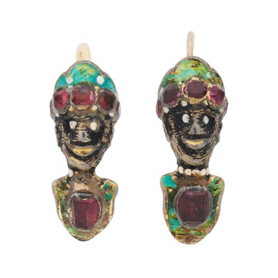 Lot 404 - A pair of gem-set pendent earrings