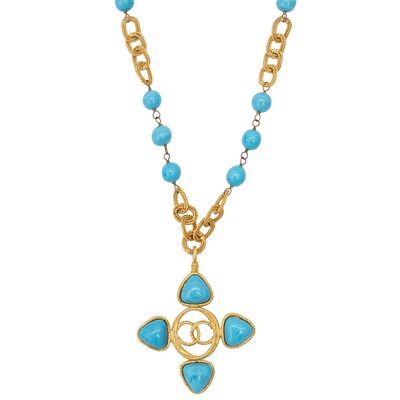 Lot 73 - Chanel Turquoise Gripoix Byzantine Pendant Necklace