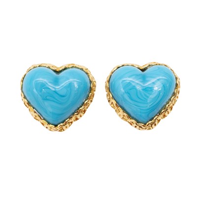 Lot 69 - Chanel Turquoise Gripoix Heart Clip On Earrings