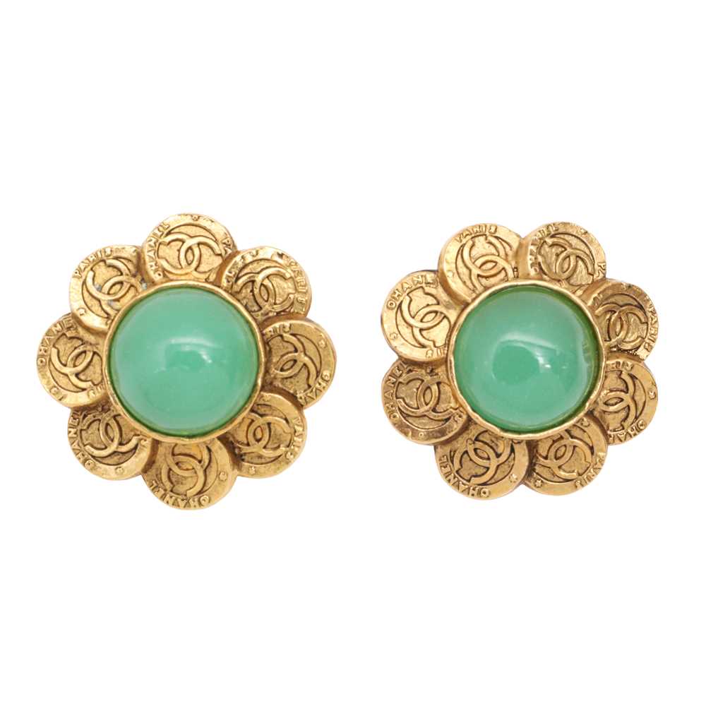 Lot 5 - Chanel Jade Green Gripoix CC Clip On Earrings