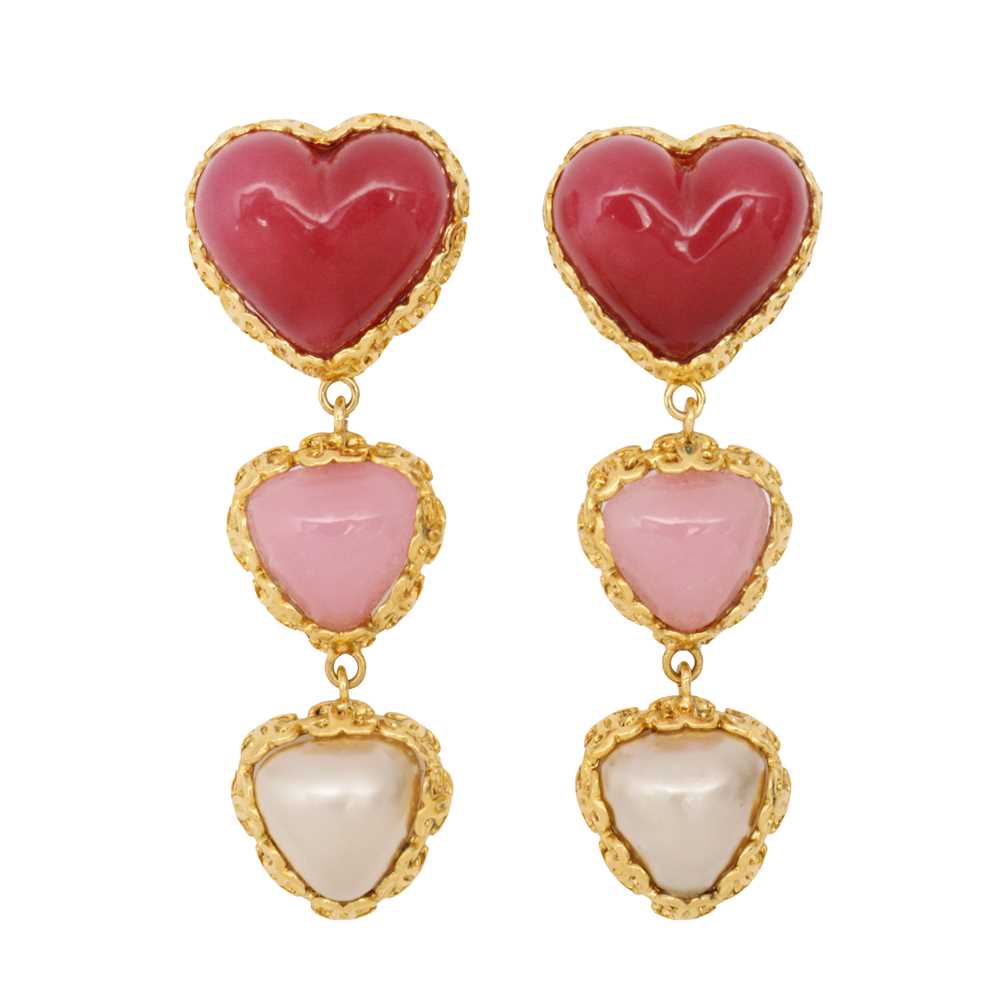 Lot 41 - Chanel Pink Gripoix Heart Drop Clip On Earrings