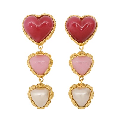Lot 41 - Chanel Pink Gripoix Heart Drop Clip On Earrings