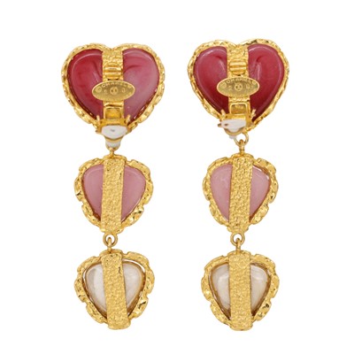 Lot 41 - Chanel Pink Gripoix Heart Drop Clip On Earrings