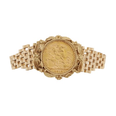 Lot 258 - A sovereign coin heart lock bracelet