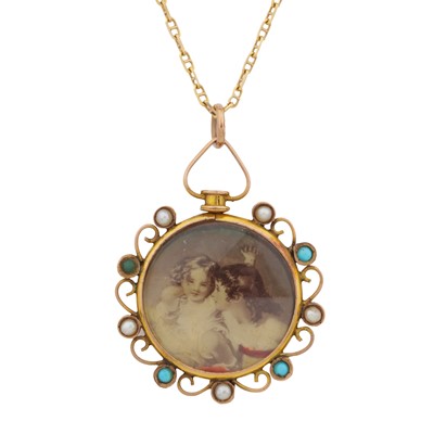 Lot 213 - A turquoise and pearl pendant necklace