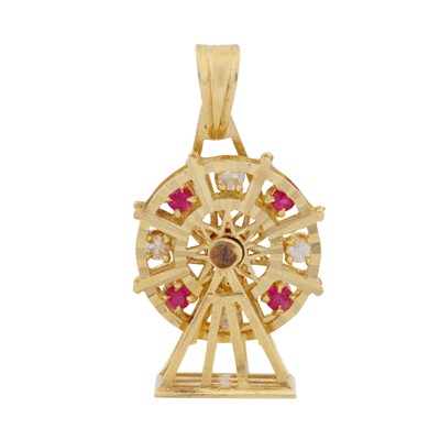 Lot 159 - A ruby and diamond imitation Ferris wheel pendant