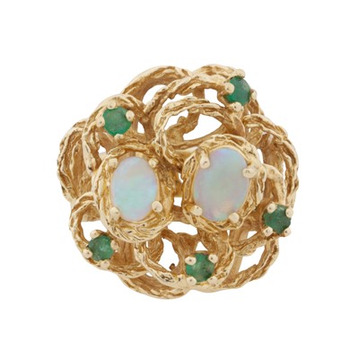 Lot 132 - An opal and emerald dress ring