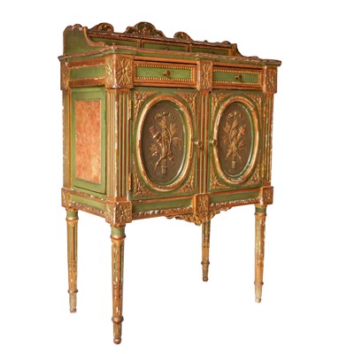 Lot 206 - A French Louis XVI style painted and parcel gilt side cabinet