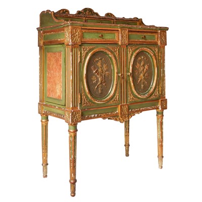 Lot 206 - A French Louis XVI style painted and parcel gilt side cabinet