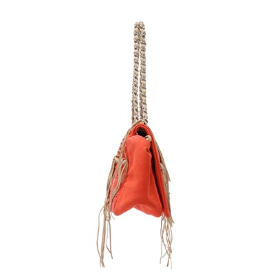 Lot 12 - Chanel Coral Laser Cut Fringe Flap Bag