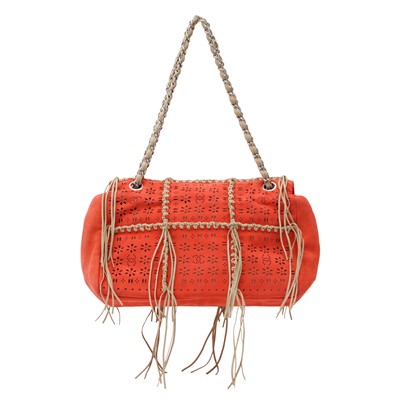 Lot 12 - Chanel Coral Laser Cut Fringe Flap Bag