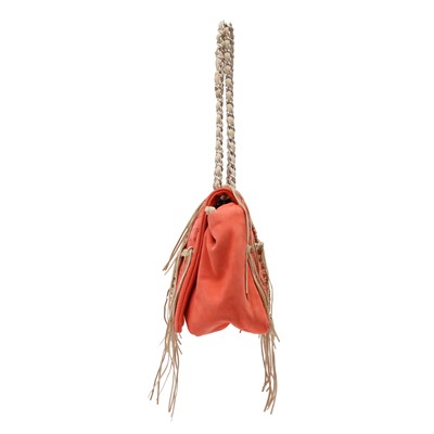 Lot 12 - Chanel Coral Laser Cut Fringe Flap Bag