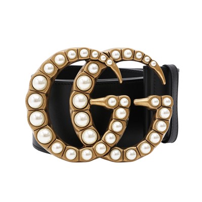 Lot 139 - Gucci Black Marmont GG Pearl Oversized Belt - Size 85