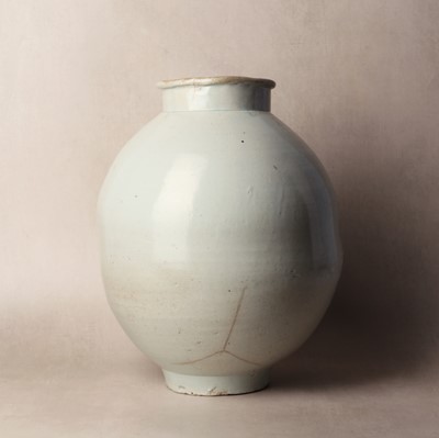 Lot A Korean white-glazed 'dalhangari' 'moon' jar, Joseon dynasty, 17th/18th century