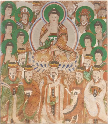 Lot 266 - A Korean 'chilseongdo' Seven Stars Buddhas painting, Joseon dynasty, 19th century