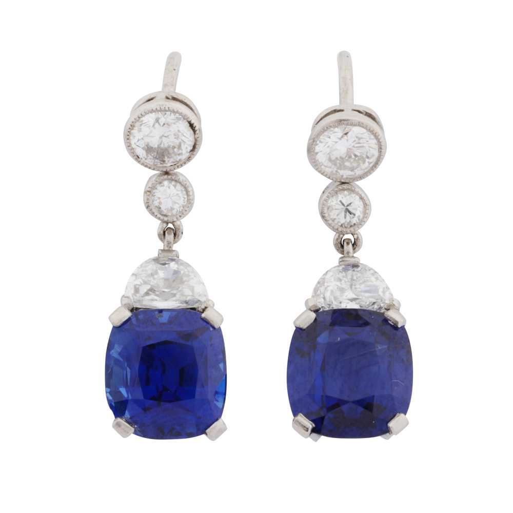 Lot 67 - Bentley & Skinner l A pair of sapphire and diamond earrings, circa 2020
