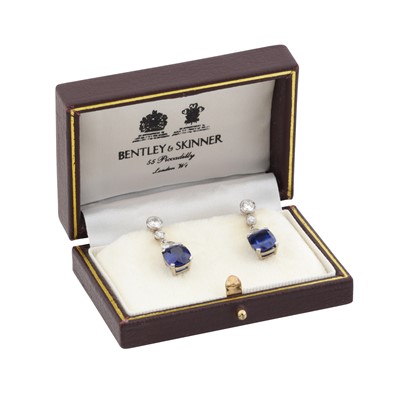 Lot 67 - Bentley & Skinner l A pair of sapphire and diamond earrings, circa 2020